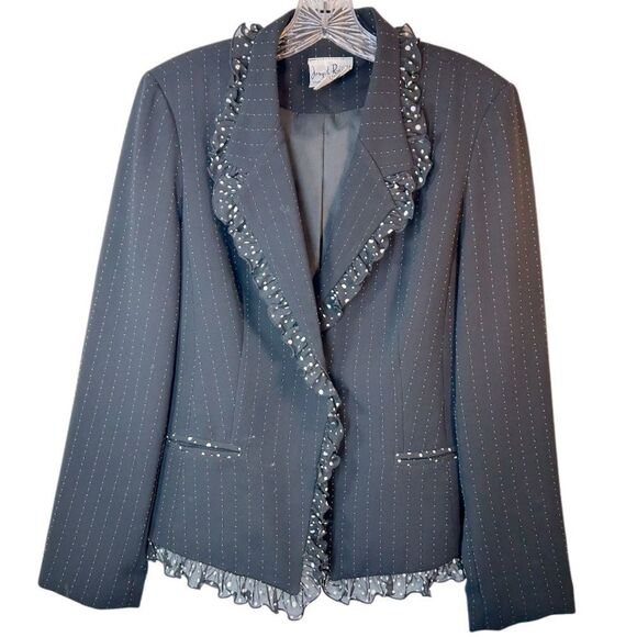 JOSEPH RIBKOFF WOMANS BLAZER JACKET 6 black white VTG polka dot pin striped - Picture 1 of 11